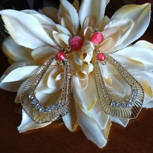 2/$12 Gold Door Knocker Corral Rhinestone Earrings